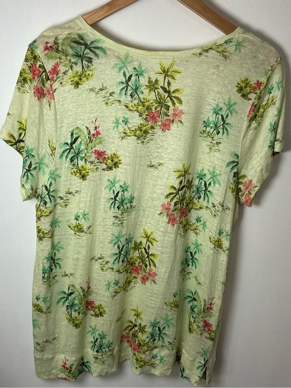 J Jill 100% Linen Tropical Floral Top Short Sleeve Coral Pink Women's L - Picture 2 of 11